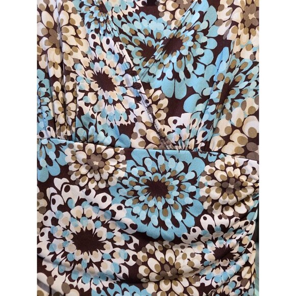 Connected Apparel Blue Brown Floral Knee Length Dress Women's Size 10 - Picture 2 of 5